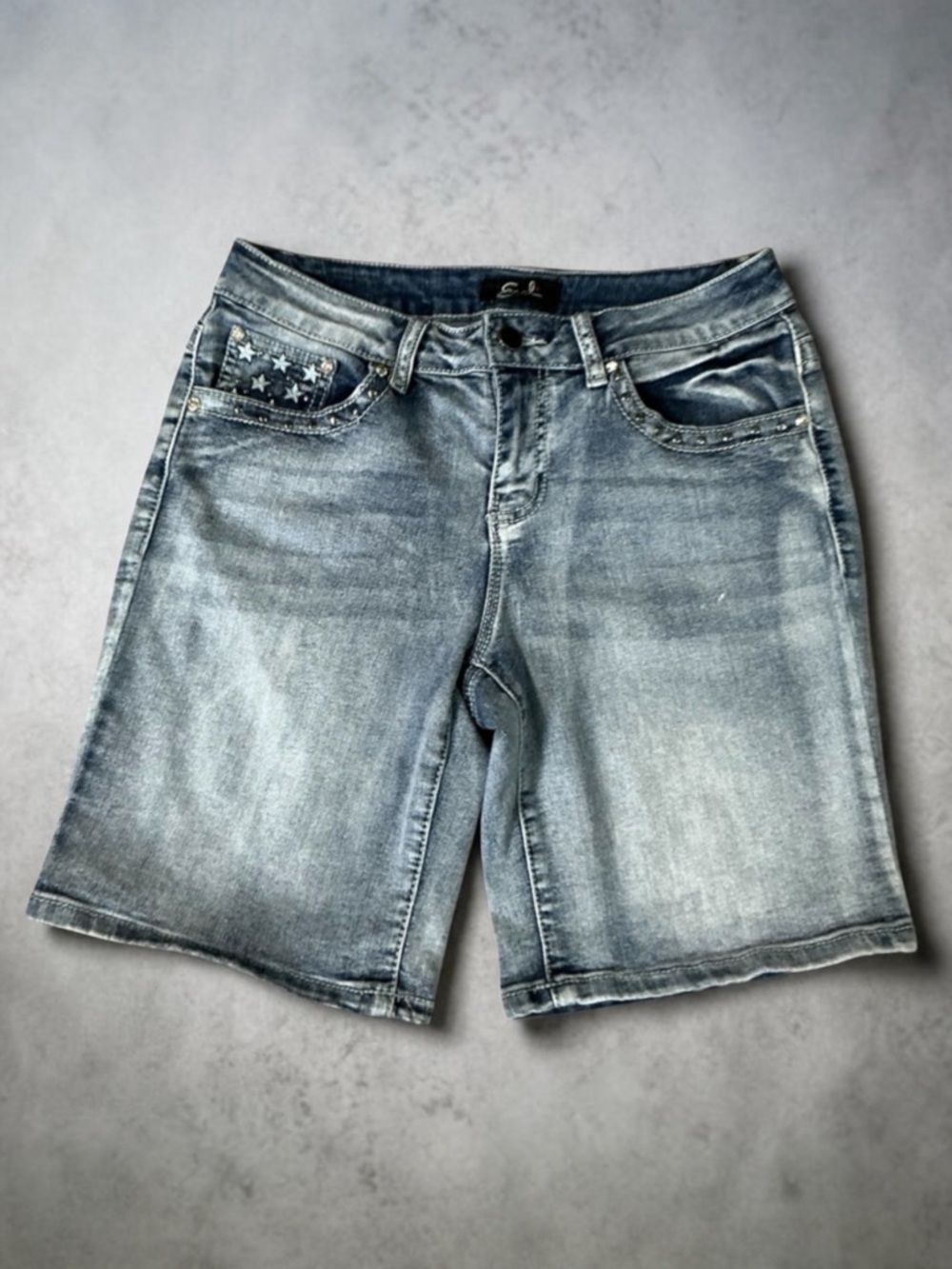 Earl Jeans Bermuda Style Stars & Striped Pocket Jean Shorts